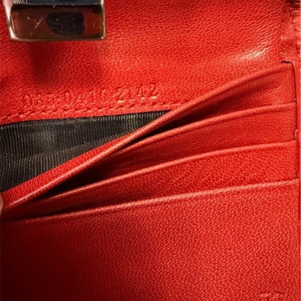 Gucci Vintage Red With Silver Buckle clasp With Card Slots And Bill Compartment